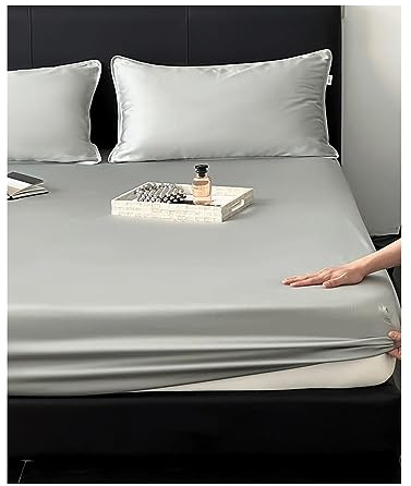 Premium Spannbettlaken 150x200cm 180x200cm 300TC 100% Tencel Lyocell Spannbetttuch Super Weich Bettlaken Atmungsaktiv Bis 20cm Höhe (Color : Gray/Grey, Size : 180x200+20cm)