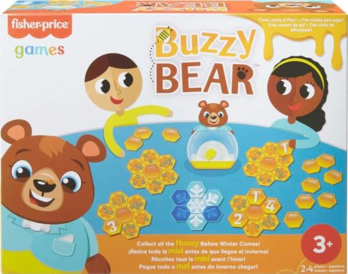 Mattel Games Buzzy Bear Cooperative Kids Game for 2 to 4 Players 3 Years Old & Up with 3 Levels of Play