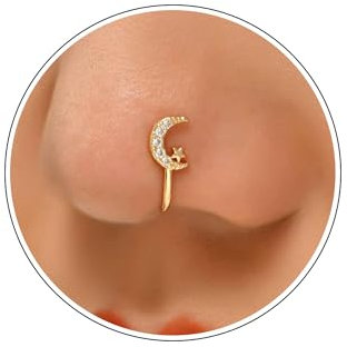 Wendalern CZ Fake Nasenring für Frauen Gold Mond Stern Septum Nasenringe Indischer U-förmiger Clip an der Nasenmanschette Kunstdiamant Biegsamer Nasenstecker Nicht Piercing Körper Halloween-Schmuck