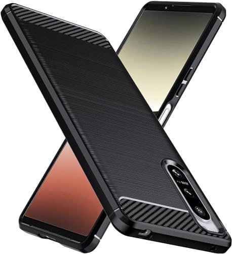 PIXFAB For Sony Xperia 5 IV Case, [Slim Fit] Shockproof Brushed Carbon Fibre [Protective Case] Cover, Gel Rubber Phone Case For Sony Xperia 5 IV - Black