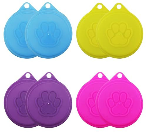 XNIVUIS 8 Pcs Pet Food Can Plastic Lids Caps Can Covers Pet Can Lids Pet Food Can Cover, Tin Can Lids Cat Dog Food Toppers for Tins Universal Dog Cat Puppy Can Covers (Yellow, Blue, Purple, Pink)