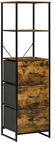 HOMCOM Bibliothèque Étagère Verticale de Rangement avec 3 tiroirs en Tissu Amovibles - Style Industriel - dim. 44L x 40l x 155H cm, Chambre, Salon, Bureau, Marron