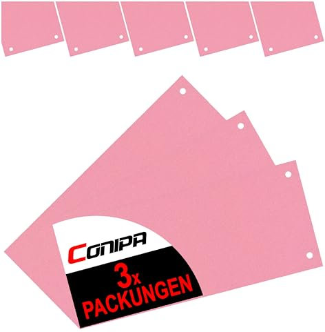 Conipa® - 300 Stück Trennstreifen für Ordner DIN A4 Rot (MADE IN GERMANY) gelocht - Trennblätter aus RECYCELTEN KARTON (240x105mm) - Trennlaschen & Trenner zur Unterteilung schmal - Abtrennen Pappe