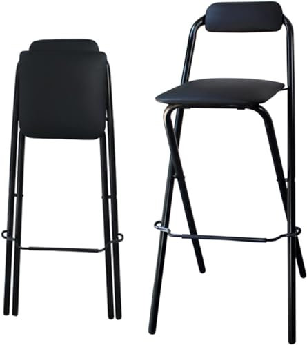 Klappbarer Küchenstuhl mit Rückenlehne und Fußstütze in Weiß/Schwarz, zusammenklappbarer Barhocker in Thekenhöhe, tragbarer Bar-Hochstuhl für Büro, Pub, Geschäft, Partysitz, Schwarz, Theke 7