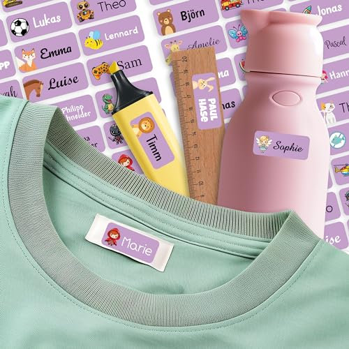 Sunnywall Namensaufkleber für Kinder Kleidung & Gegenstände (Lavendel, 160 Stück) Schule/Kita selbstklebende Namensschilder waschmaschinenfest personalisiert | Aufkleber Wunschname
