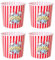 Acan Tradineur - Pack de 4 Cubos de Palomitas Redondos de plástico, Recipiente Reutilizable para Cine en casa, Fiestas, Celebraciones (Rojo y Blanco - 24 x 21 cm)