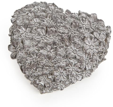 Logbuch-Verlag Piccolo cuore decorativo con fiori, resistente alle intemperie, per tomba e giardino, in pietra artificiale, grigio, 11 x 10 x 4 cm