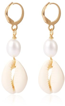 Muschelohrringe, Goldene Muschelohrringe Perlen-Huggie-Ohrringe aus Legierung Perlenohrringe Strandschmuck für Frauen für den Sommer Alltag Schmuck Geschenk