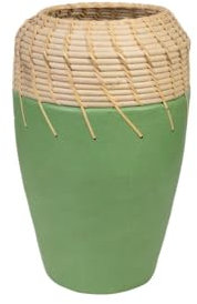 Romimex Vase, Naturgrün, Keramik, Rattan, 20 x 30 x 20 cm