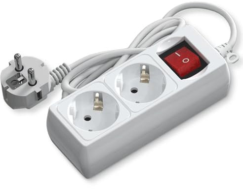 Regleta de 2 vías con Interruptor, 1,5 m, 3G, 1,5 mm² Blanca, Ideal para conectar Equipos eléctricos y Mejorar la gestión de energía.