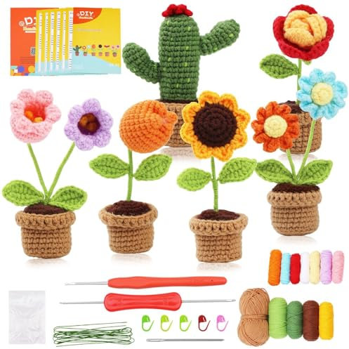 Kit de inicio de crochet kits de crochet para principiantes con instrucciones flores cactus kit de inicio de crochet bricol