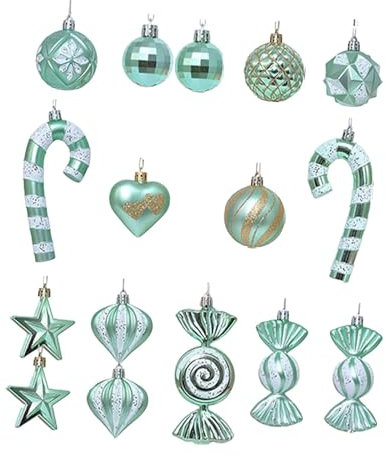 Folpus Festliches Christbaumschmuck Set mit Bruchsicherem Christbaumschmuck, Mintgrün