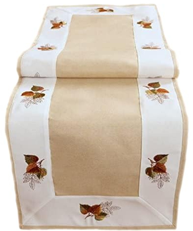texpot Tischläufer 40 x 140 cm Tischdecke mit Stickerei Blätter Herbst Winter
