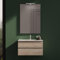 Mobile Da Bagno Sospeso Mod. Yili Con Lavabo In Ceramica Profondità 46cm Specchio Filolucido Incluso (90cm, Rovere chiaro)