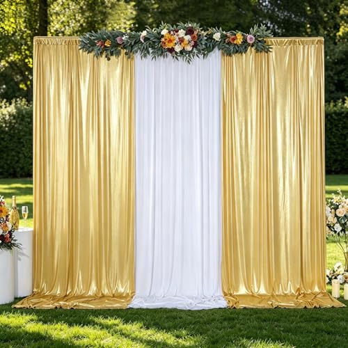 PartyVillage 10x10FT Gold Sequin Backdrop Curtain -2 Panels 5x10FT Wrinkle Free Shimmer Back Drop Cloth, Glitter Backdrop Drapes for Photography, Birthday, Wedding, Graduation Background