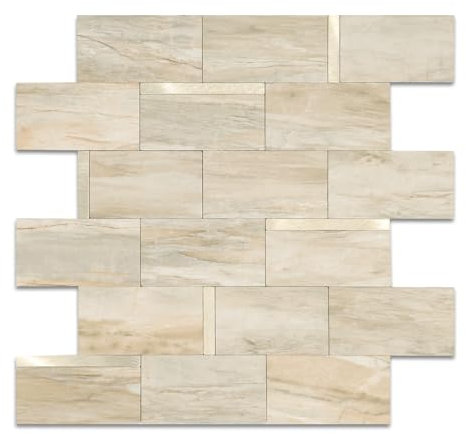 OYASIMI 10 Sheet Stick on Tiles for Splashback Kitchen Wall,Beige Marble PVC Mixed Metal Self Adhensive Wall Tiles for Bathroom, Laundry Room