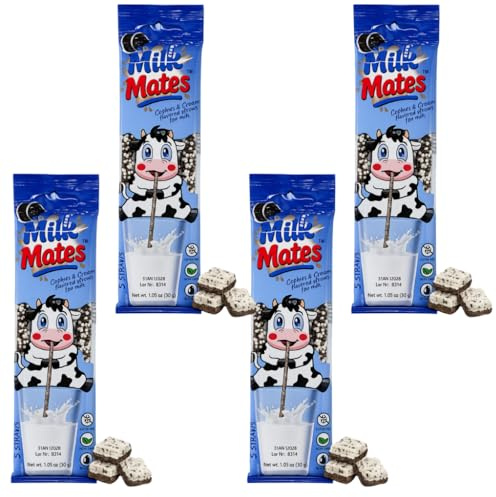Milky Sip Magical Milk Straws - 4 Packs of 5 Pcs Each Cookies and Cream Flavored Straws For Milk, 20 Milk Flavoring Straws for Kids. Makes Children Want and Love to Drink Milk