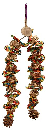 Chewing Toy Safe Gritting Beak Hanging Bird Cage Toys for Medium Large Birds Material Logs Nuts Pine Cones for Macaws Sun Parrots (Colored)