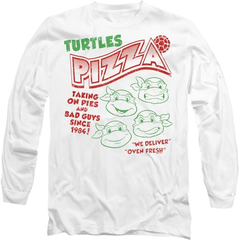 TMNT Turtles Pizza Mens Long Sleeve T Shirt, White, Medium