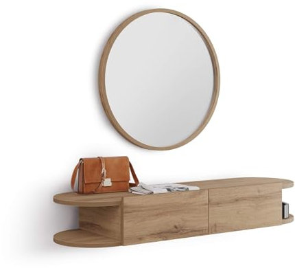 Mobili Fiver, Consolle Sospesa Olivia con 2 cassetti, Rovere Rustico, Nobilitato, Consolle moderna corridoio, Made in Italy