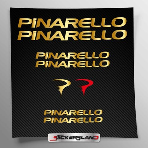 Stickersland® Aufkleber-Set kompatibel mit Rahmen Pinarello MTB Mountainbike und Helm | Aufkleber-Aufkleber mit Logos | Stickersland® (Gold glänzend metallisch)