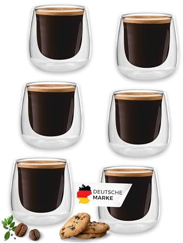 LAPRESO® Espressotassen doppelwandig 6er Set 80ml - Doppelwandige Kaffeegläser Espressogläser modernes Design Kaffeetassen aus Borosilikatglas
