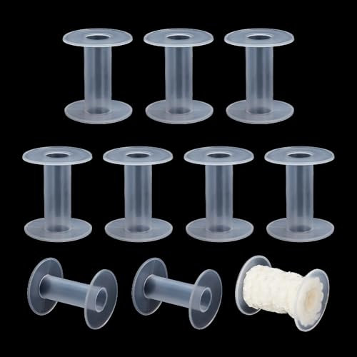 AHANDMAKER 10pcs Plastic Wire Spools 2.7 inch Wire Weaving Bobbins Empty Thread Cord Wire Rope Chain Roll White Craft for Embroidery Thread Yarn Ribbon Crafts and Sewing Making Carrier