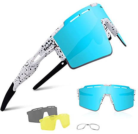 BangLong Polarisierte Sonnenbrille, Fahrradbrille Herren Damen UV 400 Schutz mit 3 Wechselgläser, Schutzbrille Sportbrille für Outdoorsport Radfahren Laufen Golf