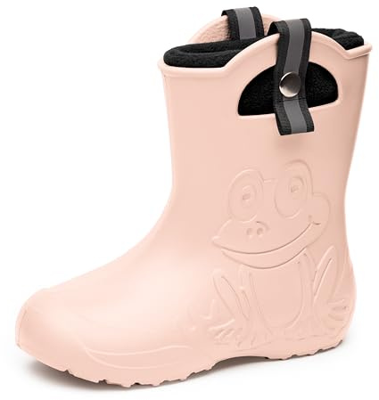 Ladeheid Kinder Federleichte Gummistiefel Thermo Fütterung Mädchen Jungen rutschfest Regenstiefel Kinder Regenschuhe LA-CA-Frog245 (Puderrosa, 24/25 EU)