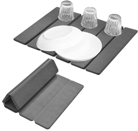 Abtropfmatte Geschirr, 40x30cm Wasserabsorbierende Kieselgur Matte Küche, Faltbare Schnelltrocknende Stein Dish Drying Matte für Geschirr, Flaschen, Tassen, Passend für jede Arbeitsplatte(Grau)