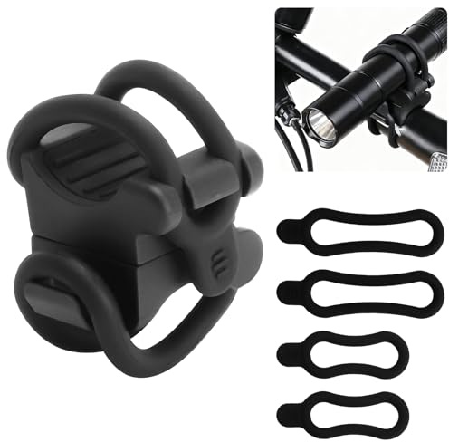 FIUTEKO Soporte Luz Bicicleta Giratorio 360° – Clip Universal para Linterna 10–40mm, Montaje Rápido sin Herramientas, Silicona Antideslizante, Accesorio Manillar MTB y Urbana Negro