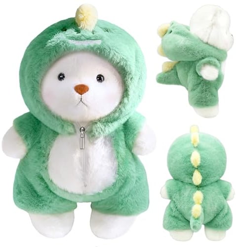 FOSER Teddybär Plüschtier mit Dinosaurier Kostüm, 30 cm Teddy Bär, Grün Plüsch-Bär, Kreatives Geschenk für Kinder Jungen Mädchen (Grün)