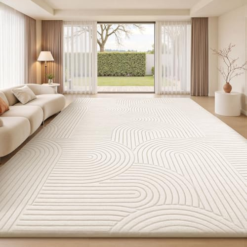 Treeboy Teppich Wohnzimmer 160X230cm Creme Großer Teppiche Schlafzimmer Rug | Kurzflor Flauschig Wohnzimmerteppich Waschbar Großer Teppiche Gegend mit Rutschmatte Kinderzimmer 3D Organische Form Rug