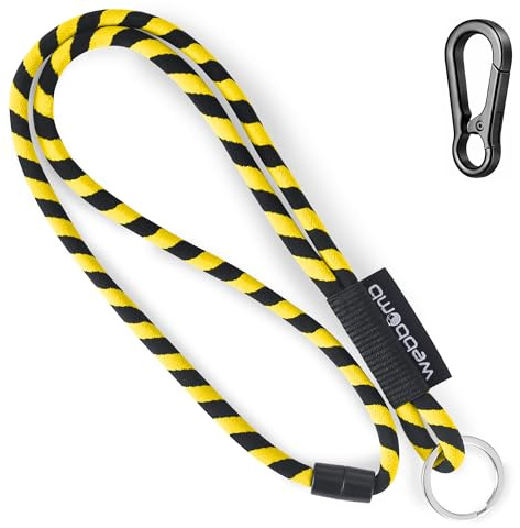 webbomb Tubular Lanyard Cordon tour de cou souple et long avec mousqueton Fermeture de sécurité & Porte-clés comme porte-clés pour carte d'identité, téléphone portable et clés, Jaune/noir + mousqueton