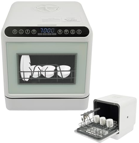 Mini lave-vaisselle, de table, avec réservoir d'eau de 6 l, 4 programmes (rapide/fort) et eau chaude à 72 °C, compact, pour 4 à 6 personnes, fonction de séchage, pour cuisine, appartement, camping-car