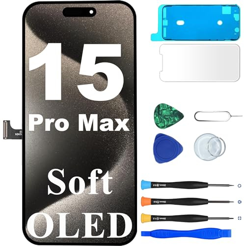 MP+ für iPhone 15 Pro Max Soft OLED Display Reparaturset, [FHD] [Face ID][TrueTone] LCD Bildschirm Ersatz mit 3D Touch & Vormontiertem Rahmen,inkl. Werkzeug & Kleber,DIY Touchscreen Reparaturkit