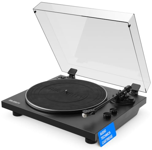 MAJORITY Stylo Bluetooth Turntable Record Player & Record Deck | AT3600L Cartridge, Anti-Skate & Pitch Control | Phono/Line Out | Aluminium Platter, 7-12 Records | 33/45 RPM (Flat Black)