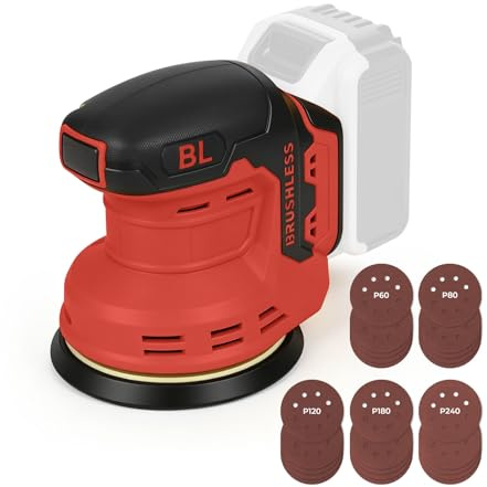 Ponceuse Orbitale Aléatoire Sans fil Compatible avec les Batteries Milwaukee, 3 Vitesses 9700-12000rpm, Ponceuse Électrique Sans Balais avec 25 Papier de Verre