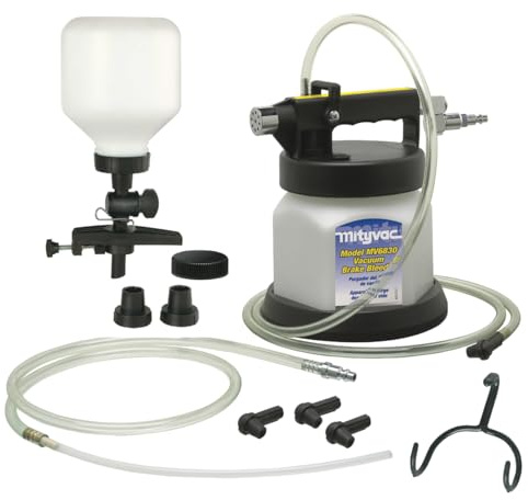 Mityvac MV6835 Pneumatic Brake and Clutch Bleeding Kit with Clamp-on Refill, Air Operated, 1.9 Quart Reservoir, 2qt Per Minute, Swivel Air Inlet, Automatic Shutoff Valve, Variable Thumb Throttle
