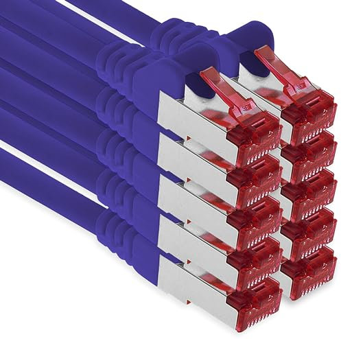 1aTTack.de - 10x 2m câble patch CAT6 S/FTP PIMF blindage CAT.6 câble réseau RJ45 câble Ethernet DSL LAN routeur commutateur modem panneau de brassage - violet - 10 pièces