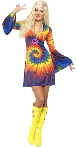Smiffys 60s Tie Dye Costume, Psychedelic with Dress, 1960's Groovy Fancy Dress, 1960s Dress Up Costumes Halloween