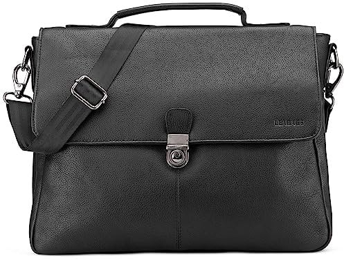 LEABAGS Leder Umhängetasche Herren Aktentasche Vintage Laptoptasche Messenger Bag für 15 Zoll Laptop, Schultertasche mit Schultergurt, Notebooktasche Leder,Arbeitstasche(Nappa Schwarz)