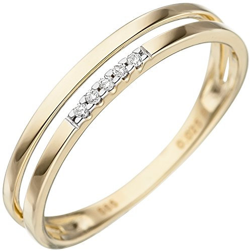 JOBO Damen Ring 585 Gold Gelbgold 5 Diamanten Brillanten Goldring Diamantring Größe 52