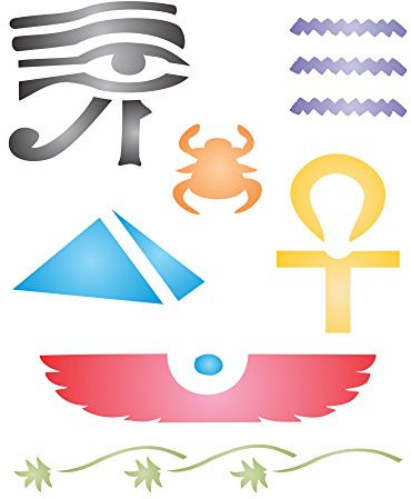 Ägyptische Schablone – 16,5 x 20 cm (L) – Wiederverwendbare Antike Ägypten Hieroglyphen Pharao Wandschablone