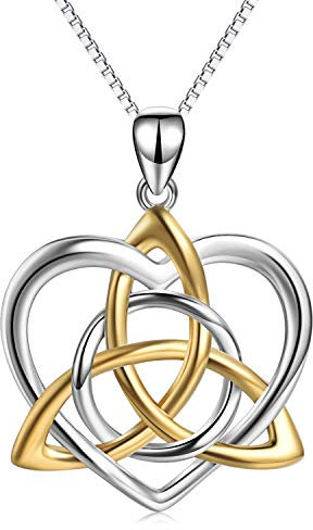 YAFEINI Gold-Tone Triquetra Irish Celtic Jewellery Sterling Silver Good Luck Vintage Love Heart Collana nodo celtico per le donne Ragazze, 18 (collana di nodi celtici A)