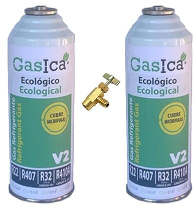 REPORSHOP - 1 Botella Gas Gasica V2 226Gr Alternativo R22, R32, R407C, R410A Freeze (2 Botellas+Val)