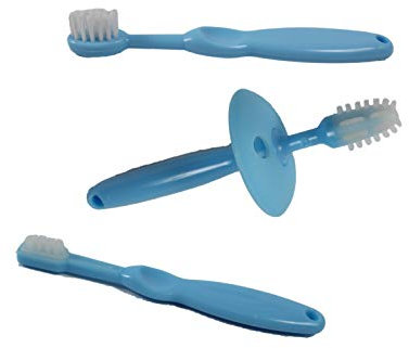 Sweetie - Set di 3 spazzolini da denti in silicone da 1 a 360° per bambini con 2 denti, età 0 – 2 anni, 3 spazzolini da denti, primo pennello (colore può variare)