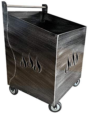 CASAMANIASHOPPING Carrello portalegna ferro battuto con fiamma 52x47x80h cm (SPAZZOLATO GRIGIO)