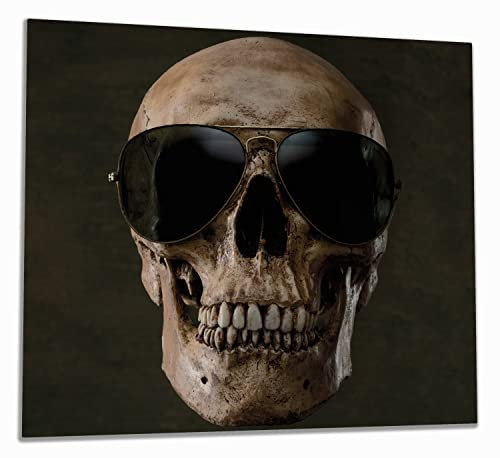Wallario Herdabdeckplatte/Spritzschutz aus Glas, 1-teilig, 60x52cm, für Ceran- und Induktionsherde, Totenschädel mit Cooler Sonnenbrille