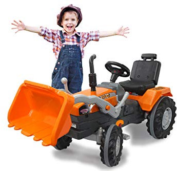 JAMARA 460815 - Trettraktor Power Drag mit Frontlader - Kippschutz, Frontlader mit zwei Hebel, leichtgängiges Lenkradsystem, Hupe, verstellbarer Sitz Motorhaube aufklappbar, Anhängerkupplung